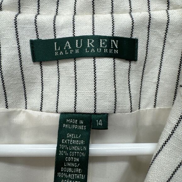 Lauren Ralph Lauren Blazer Women 14 White/Black Vertical Stripe 1-Button - Picture 5 of 7